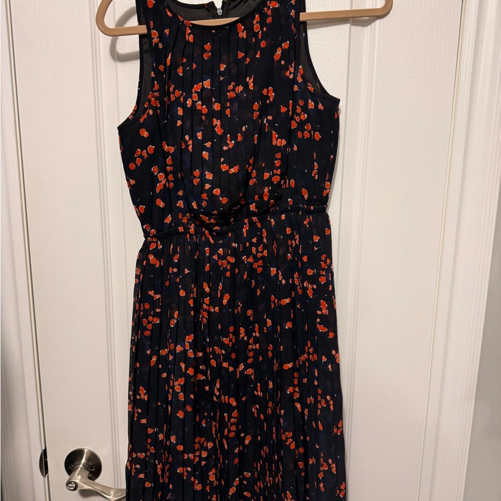Ann Taylor Factory Black and Orange Midi Pleated Dress
